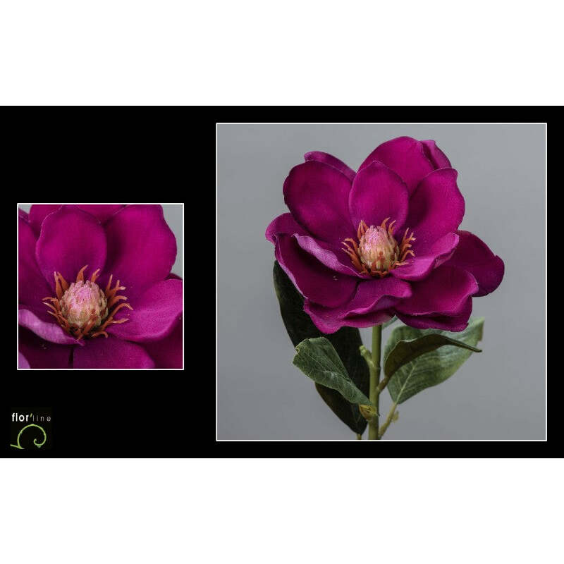 Fleur artificielle de Magnolia velours POURPRE hauteur 51 cm - NO2