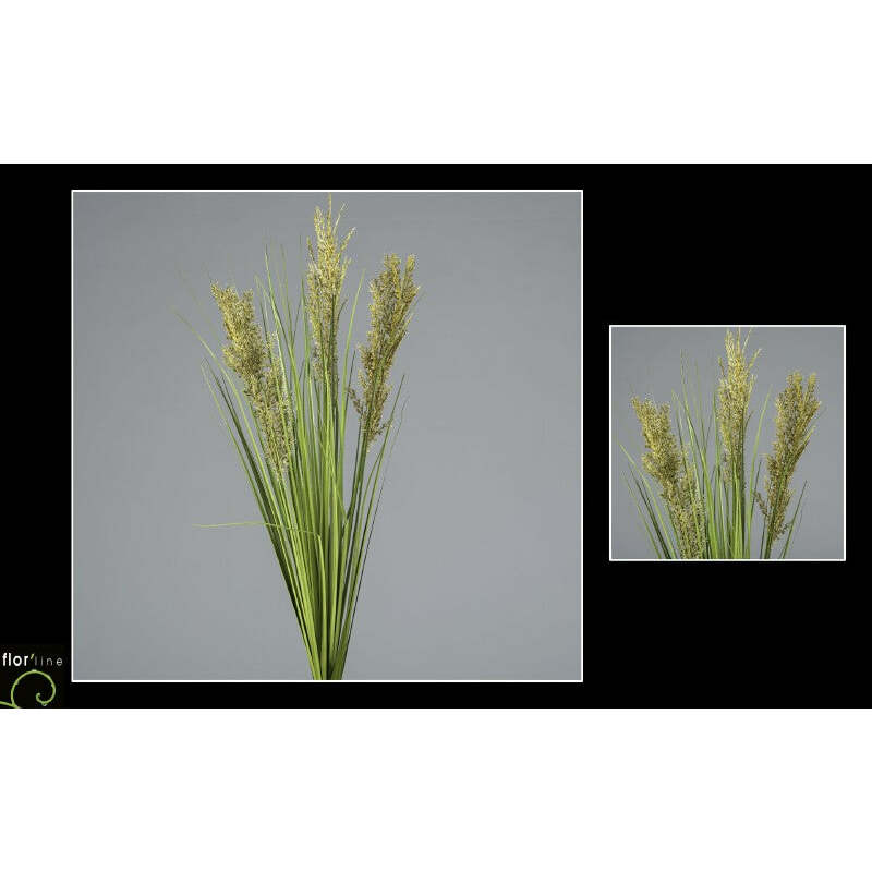 Bouquet de sorgho artificiel - vert 3 fleurs jaune - décoration d'intérieur - H.80cm - R3