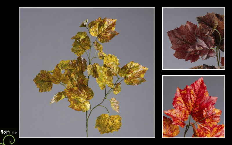 Branche d’Ampelopsis artificielle rouge/orange - H.70 cm – Feuillage automnal flamboyant