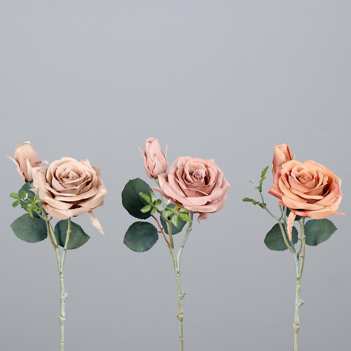 Fleur artificielle Rose 1 fleur et 1 bouton - composition bouquet - H.39cm - couleur sable - MAG