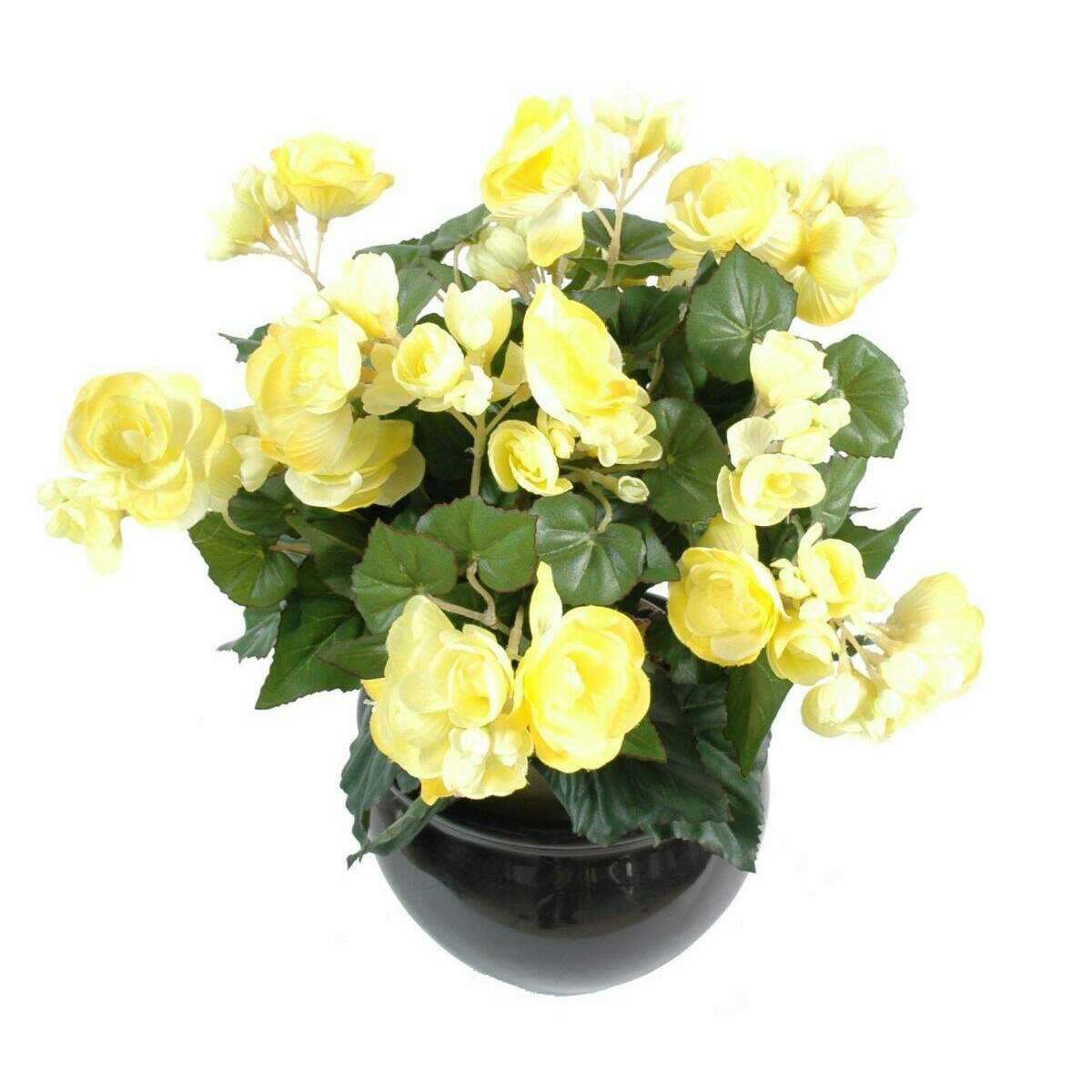Fleurs artificielles Bégonia - plante en piquet - H.30 cm jaune B3