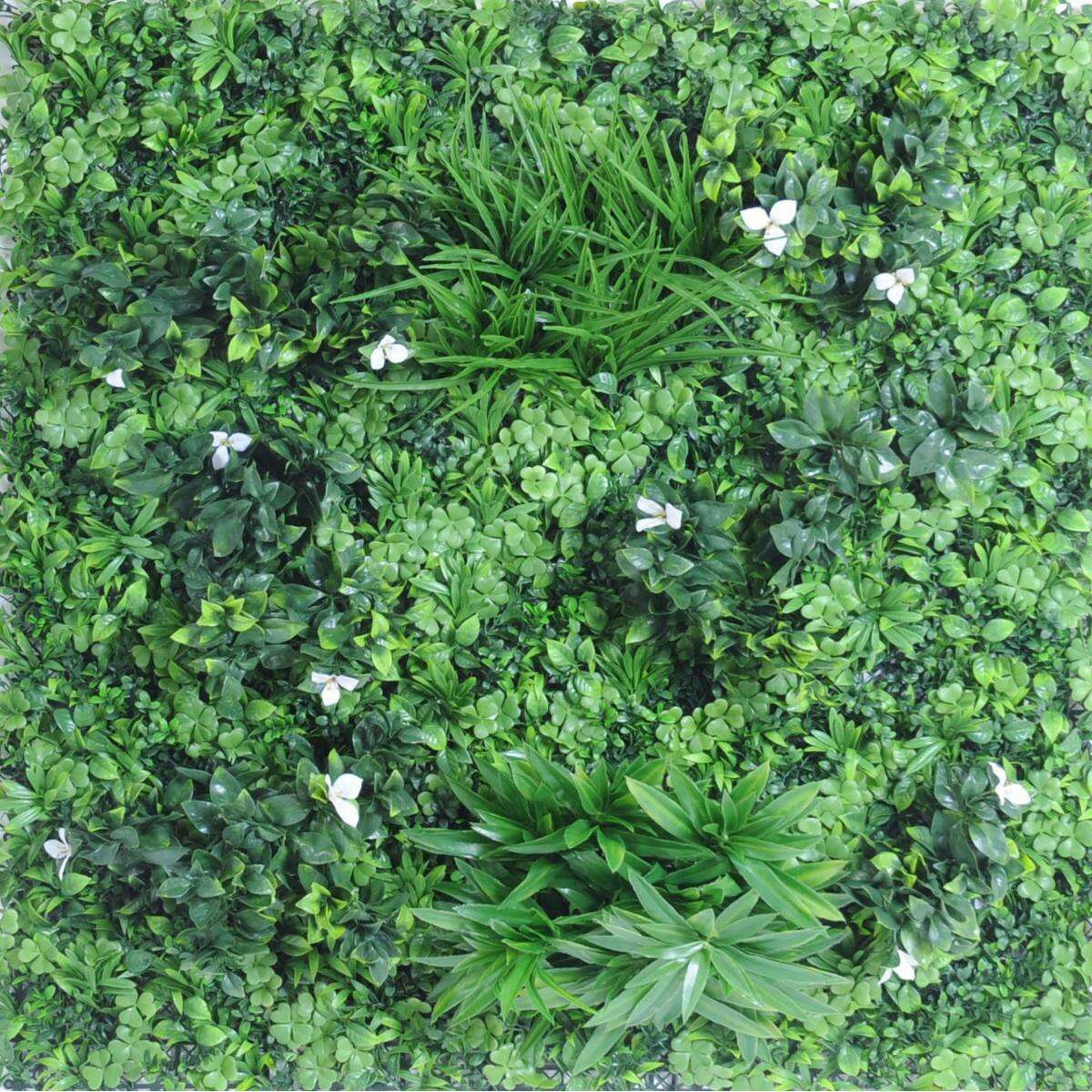 Mur végétal artificiel feuillage et fleur - décoration murale - 100x100cm vert blanc