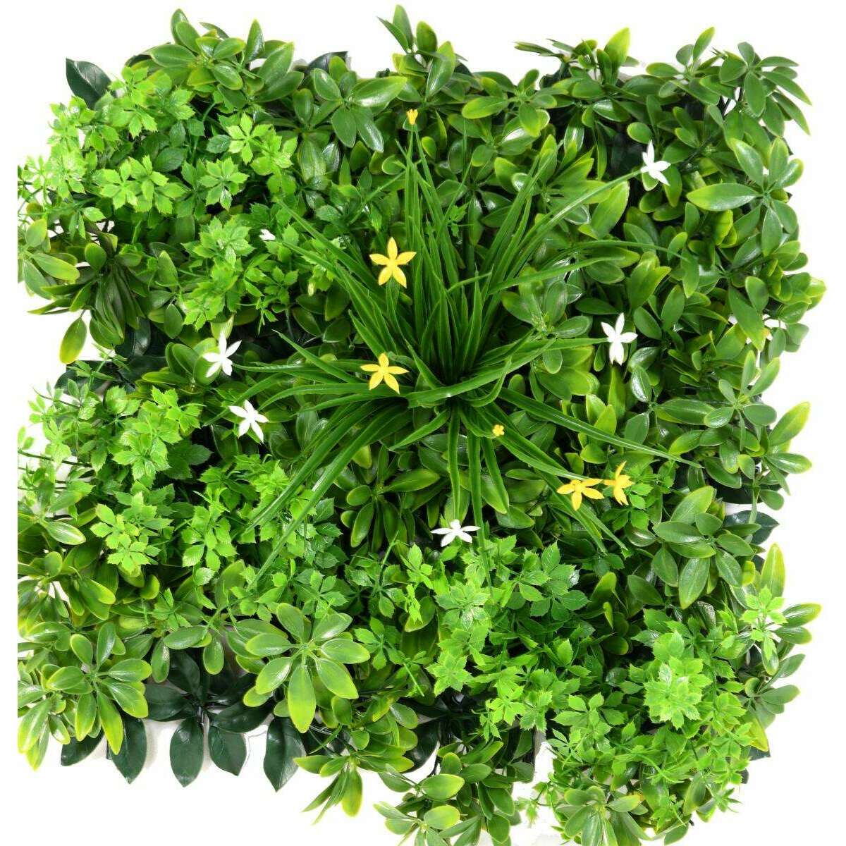 Mur végétal artificiel plaque de feuillage et fleurs - décoration murale - 50x50cm vert ETG MEZZA