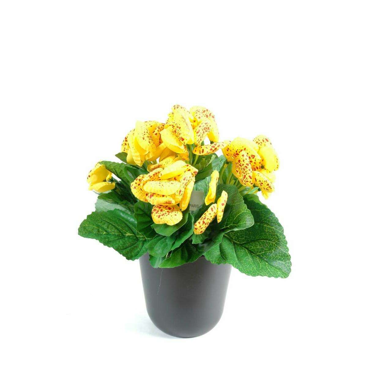 Plante artificielle fleurie Calcéolaire - Plante synthétique - H.30 cm jaune E1