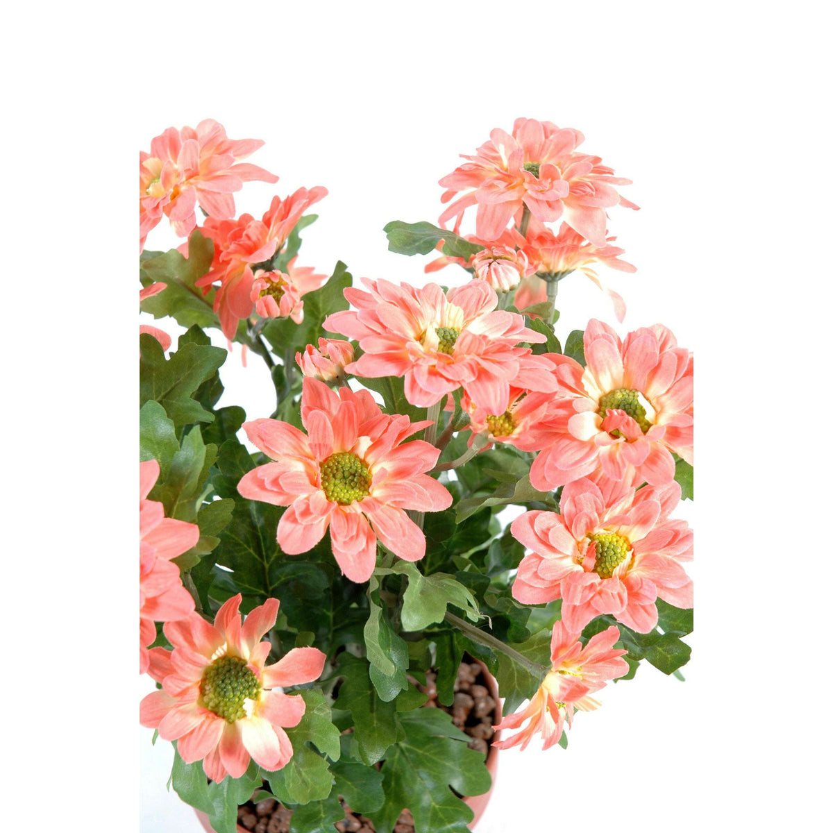 Plante fleurie artificielle Chrysanthème mini en piquet - décoration intérieure - 25cm saumon D1