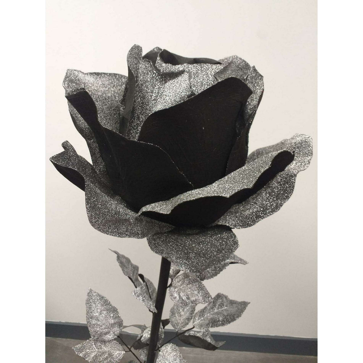 Rose artificielle géante noir pailleté - décoration d'intérieur - H125xØ.40cm ETG MEZZA