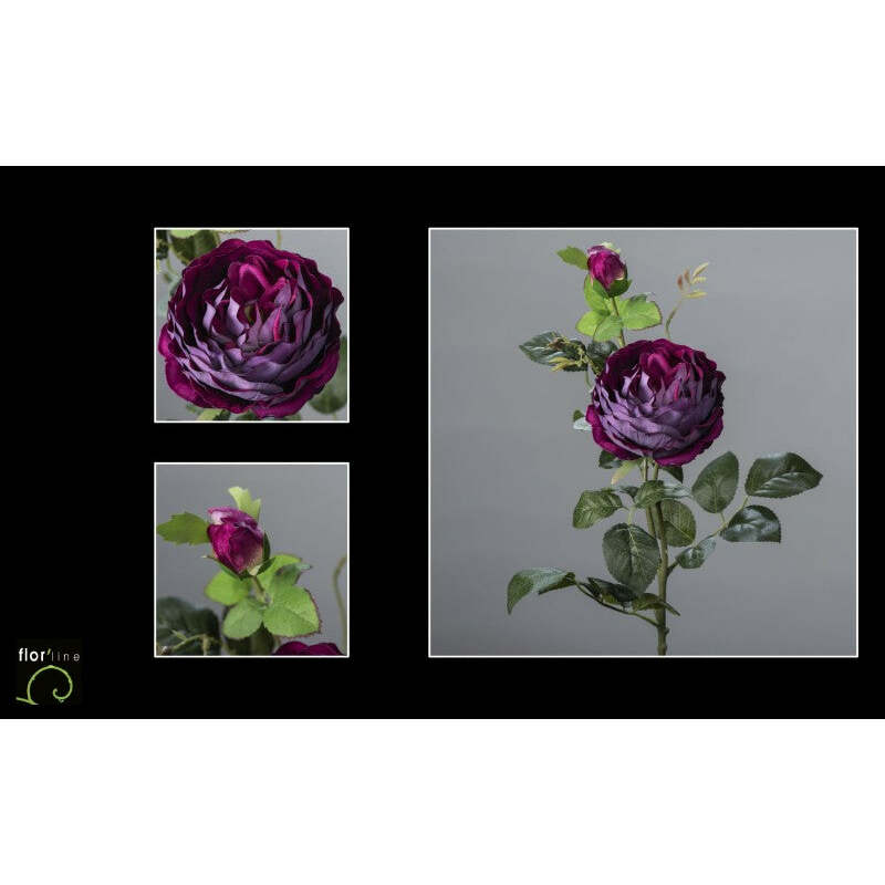 Fleur artificielle  Rose ramifiée velours POURPRE hauteur 78 cm - NO3