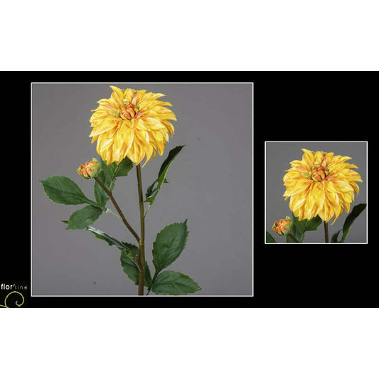 Fleur artificielle de Dahlia avec un bouton - décoration d'intérieur - H.79 cm - jaune - Q3