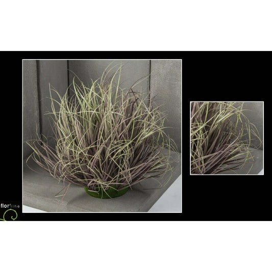 Graminée artificielle en touffe sur socle mousse- plante d'intérieur - H.40 cm vert/pourpre P1