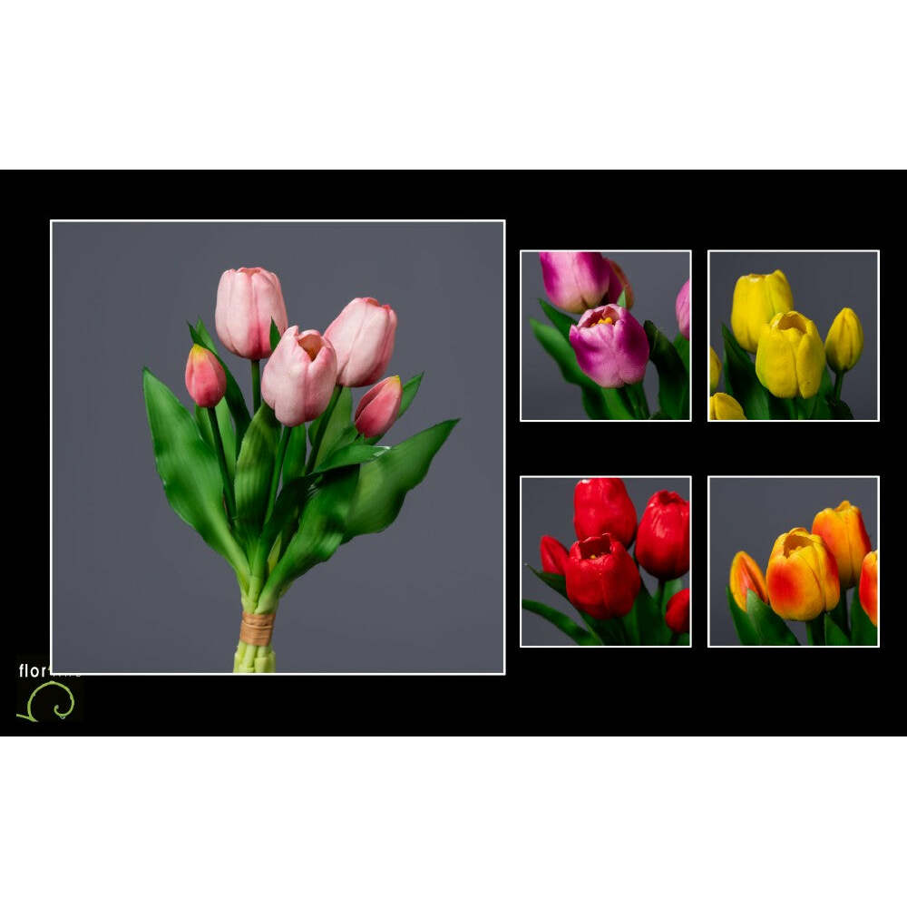 Fleur artificielle bouquet de 5 tulipes- décoration d'intérieur - H. 36 cm jaune - Z4