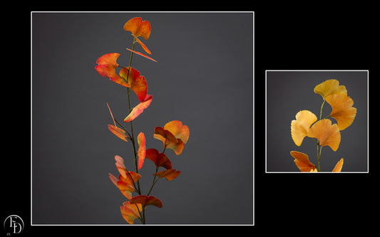 Branche de Ginkgo Biloba artificielle orange/rouge H.80 cm – Feuillage automnal flamboyant