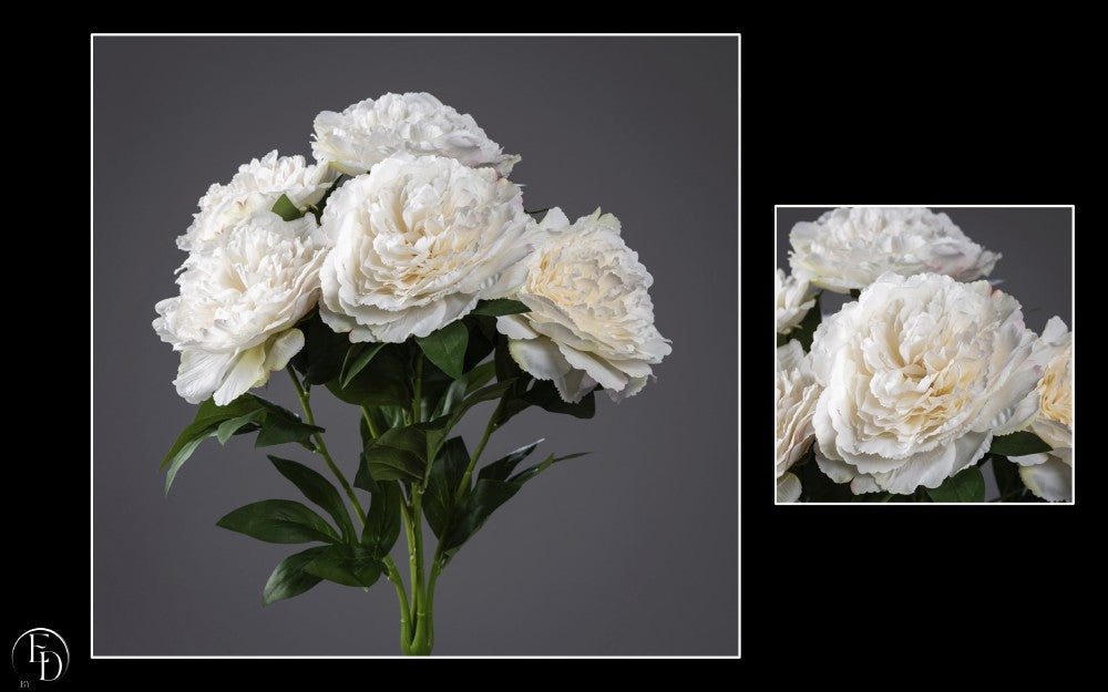 Bouquet de 4 tiges de Pivoines artificielles crème sur piquet H.55 cm – Douceur et élégance intemporelle