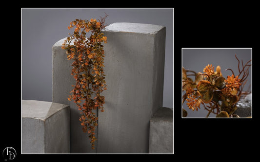 Chute de Houblon artificielle - 62 feuilles - décoration d'intérieur - H. 105cm - Orange/marron/jaune