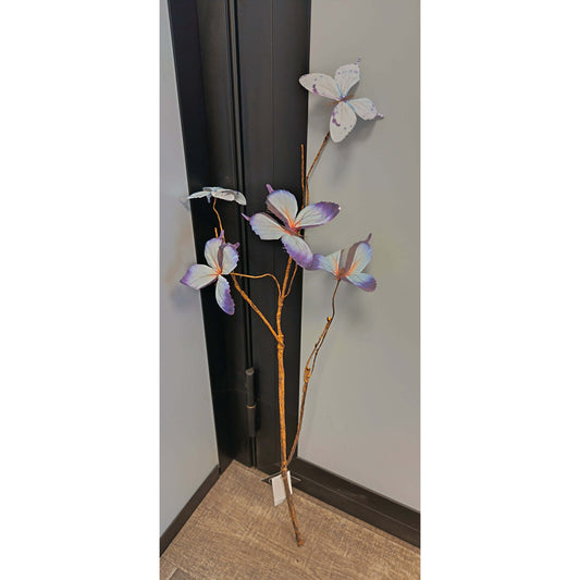 Branche artificielle décorative de 5 papillons- décoration d'intérieur - H. 69 cm couleur lavande bleu- P2