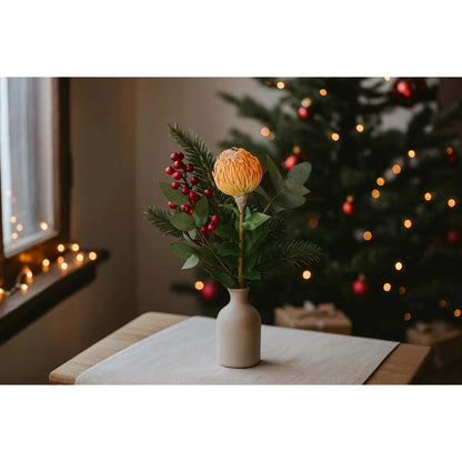 Fleur artificielle tige Protea - composition bouquet - H.75cm - orange/rose R2