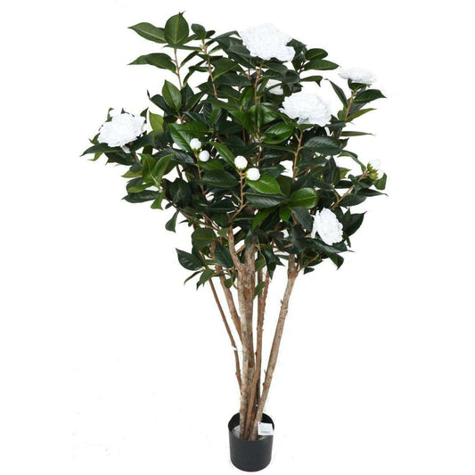 Arbre artificiel Camélia du japon 8 fleurs - intérieur - H.130cm blanc