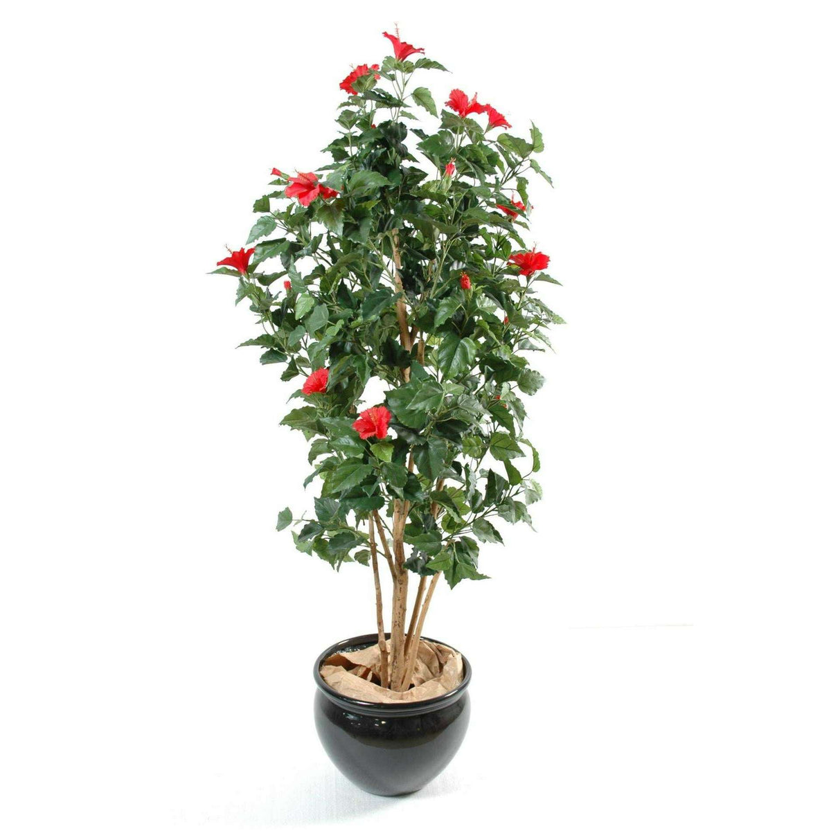 Arbre fleuri artificiel Hibiscus - plante fleurie synthétique - H.110cm rouge