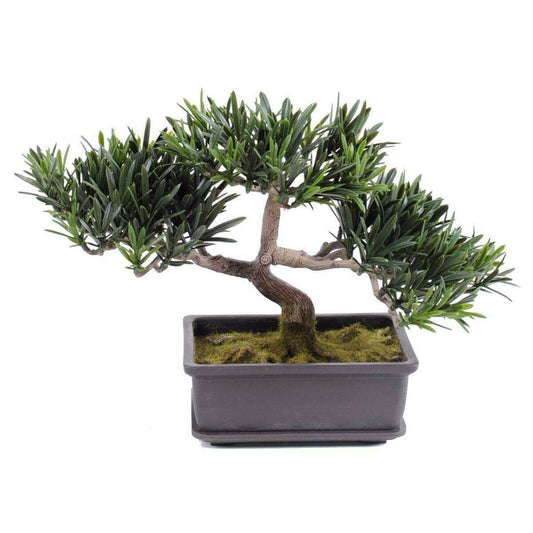 Bonsaï Podocarpus artificiel en coupe - plante intérieur extérieur - H.22cm DEPOT