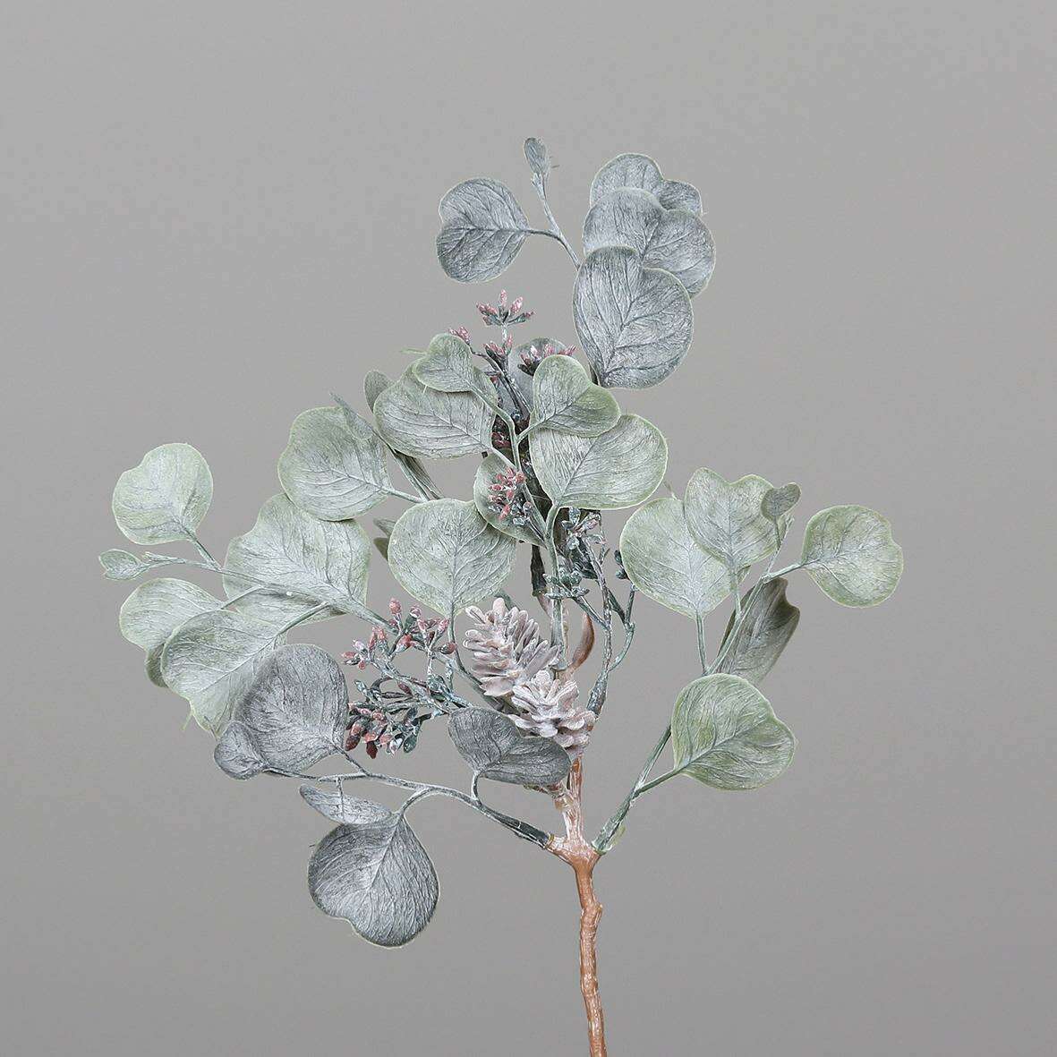 Branche artificielle Eucalyptus mini pomme de pin - création de bouquet - H.28cm - chariot noel