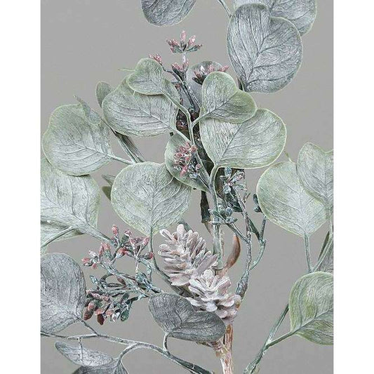 Branche artificielle Eucalyptus mini pomme de pin - création de bouquet - H.28cm - chariot noel
