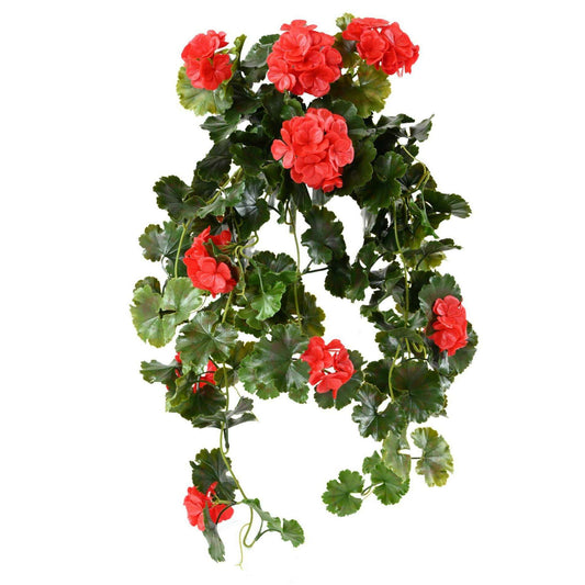 Chute artificielle fleurie Géranium UV 10 têtes - plante d'extérieur - H.65cm rouge - G4