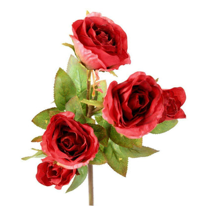 Fleur artificielle coupée rose multi spray - 5 fleurs - H.45cm rouge - M5