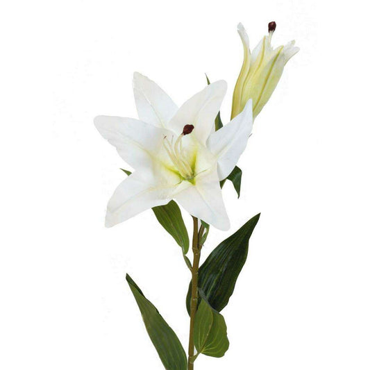Fleur artificielle Lys 1 fleur et 1 bouton - création de bouquet - H.73 cm blanc - J1