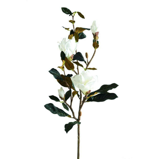 Fleur artificielle Magnolia 2 fleurs 2 boutons - création florale intérieur - H.100cm blanc K6