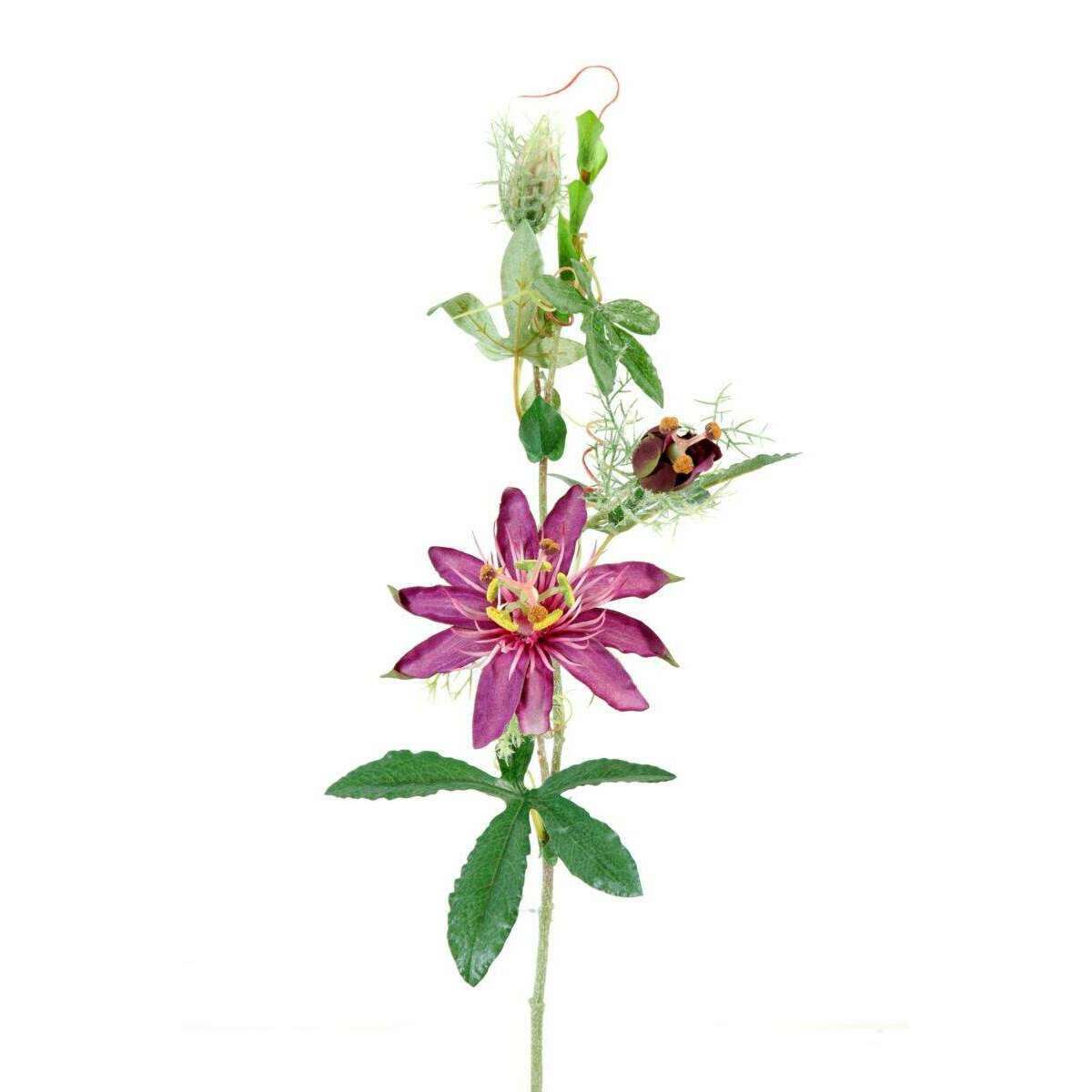 Fleur artificielle Passiflore - fleur de la passion en tissu - H.45cm violet G1