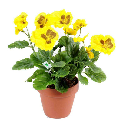 Fleur artificielle Pensée - plante d'intérieur en piquet - H.26cm jaune - L2