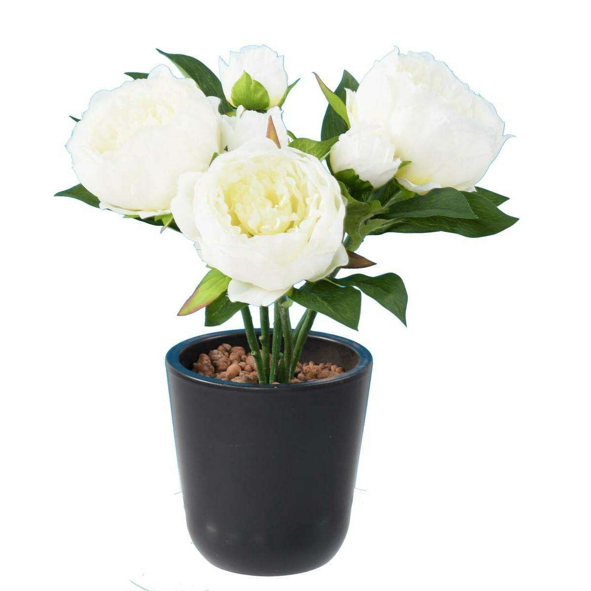 Fleur artificielle Pivoine 3 Fleurs 3 boutons- plante fleurie en piquet - H.30cm blanc - K3