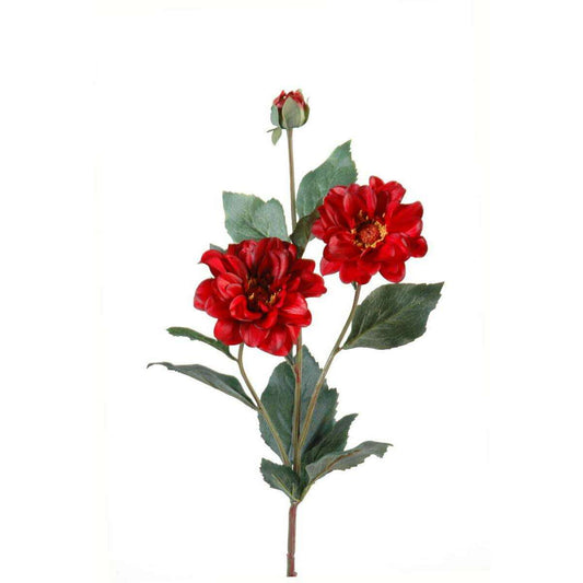 Fleur coupée artificielle Dahlia - 2 fleurs 1 bouton - H.80cm rouge F1
