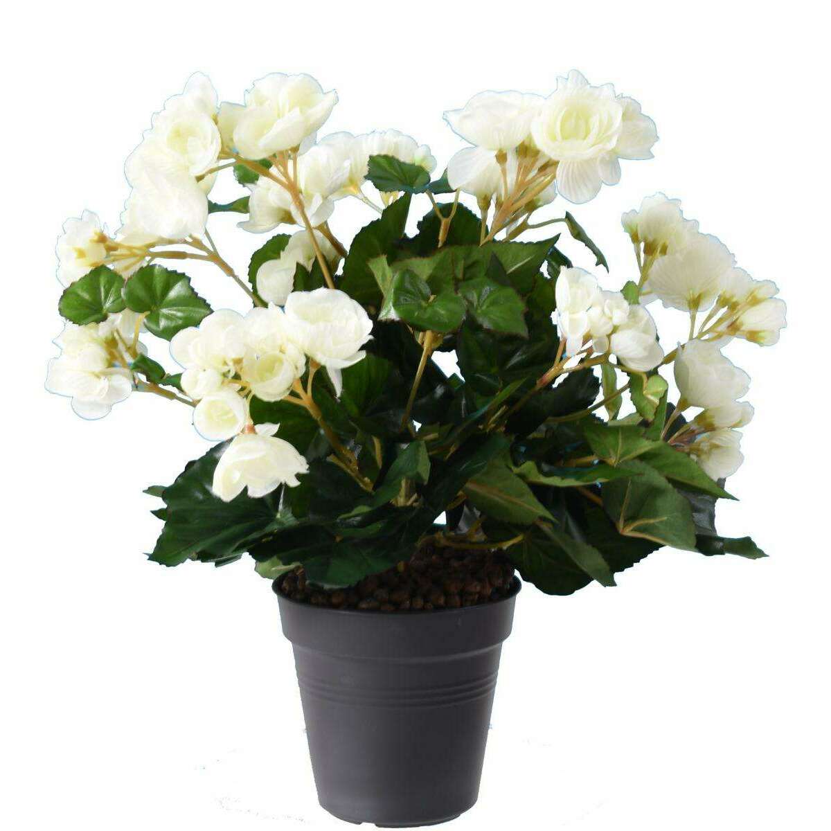 Fleurs artificielles Bégonia - plante en piquet - H.30 cm blanc B3