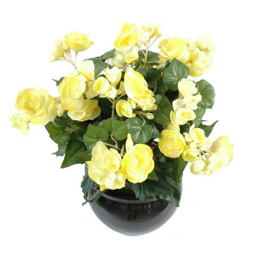 Fleurs artificielles Bégonia - plante en piquet - H.30 cm jaune B3