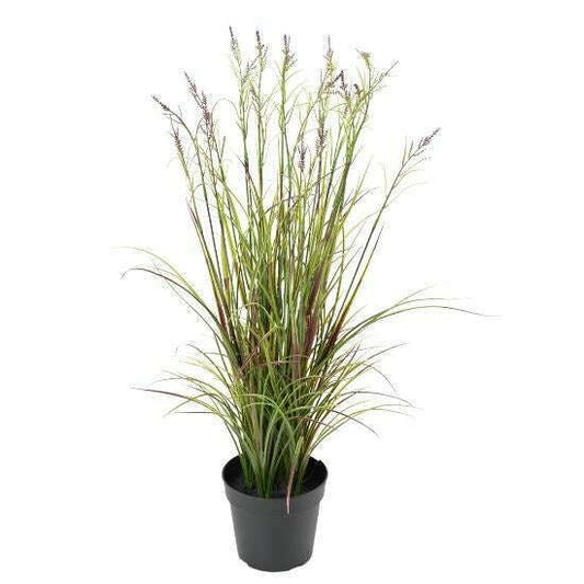 Graminée artificielle Acorus fleuri en pot - plante d'extérieur - H.70cm vert violet -