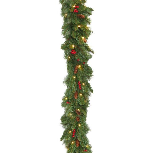 Guirlande artificielle de noël pommes de pin et baies - 50 Led avec batterie - L.274cm chariot noel