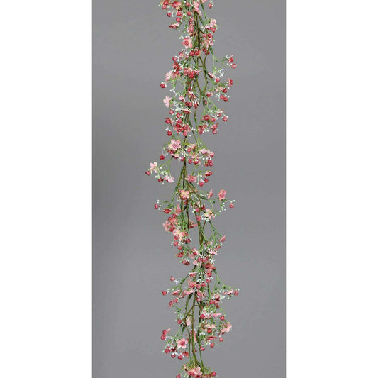 Guirlande artificielle fleurie Gypsophile - création florale - H.120cm rose Q2