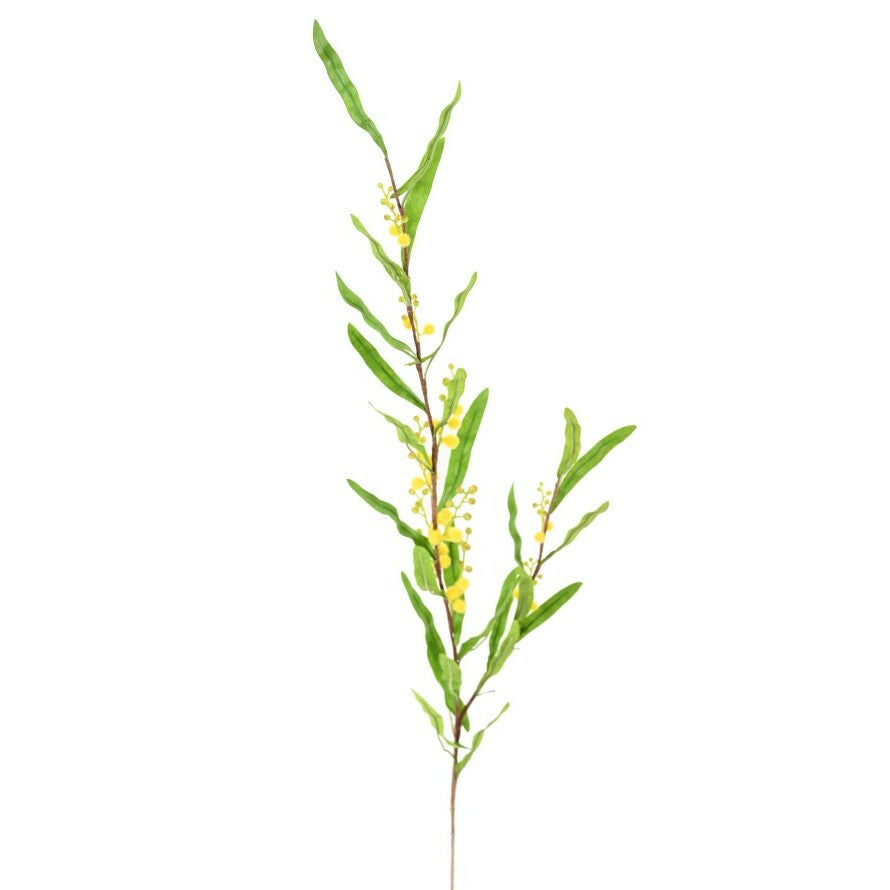 Fleur artificielle branche de Mimosa - création florale intérieur - H.90cm jaune