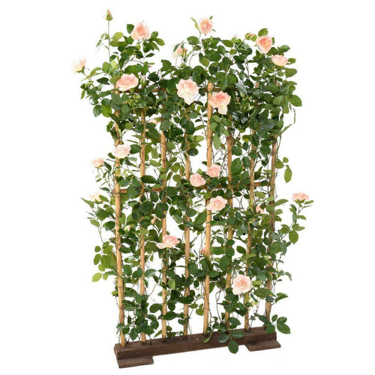 Palissade artificielle Rosier royal - structure en bois naturel - H.160cm rose depot