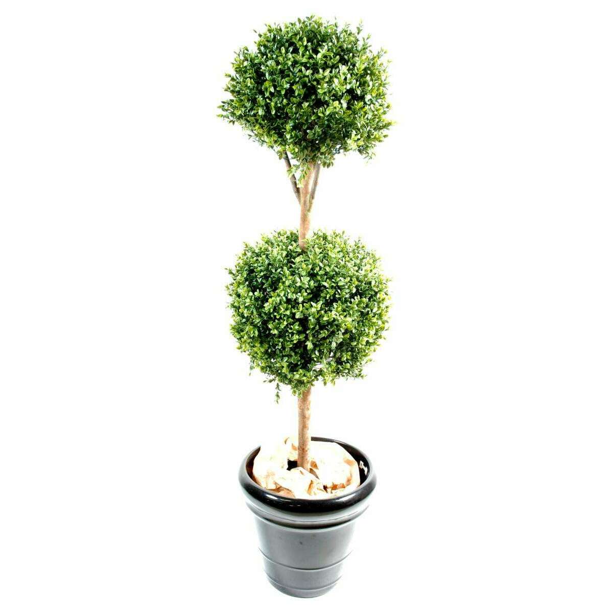Plante artificielle Buis double boule - intérieur extérieur - H.140cm vert