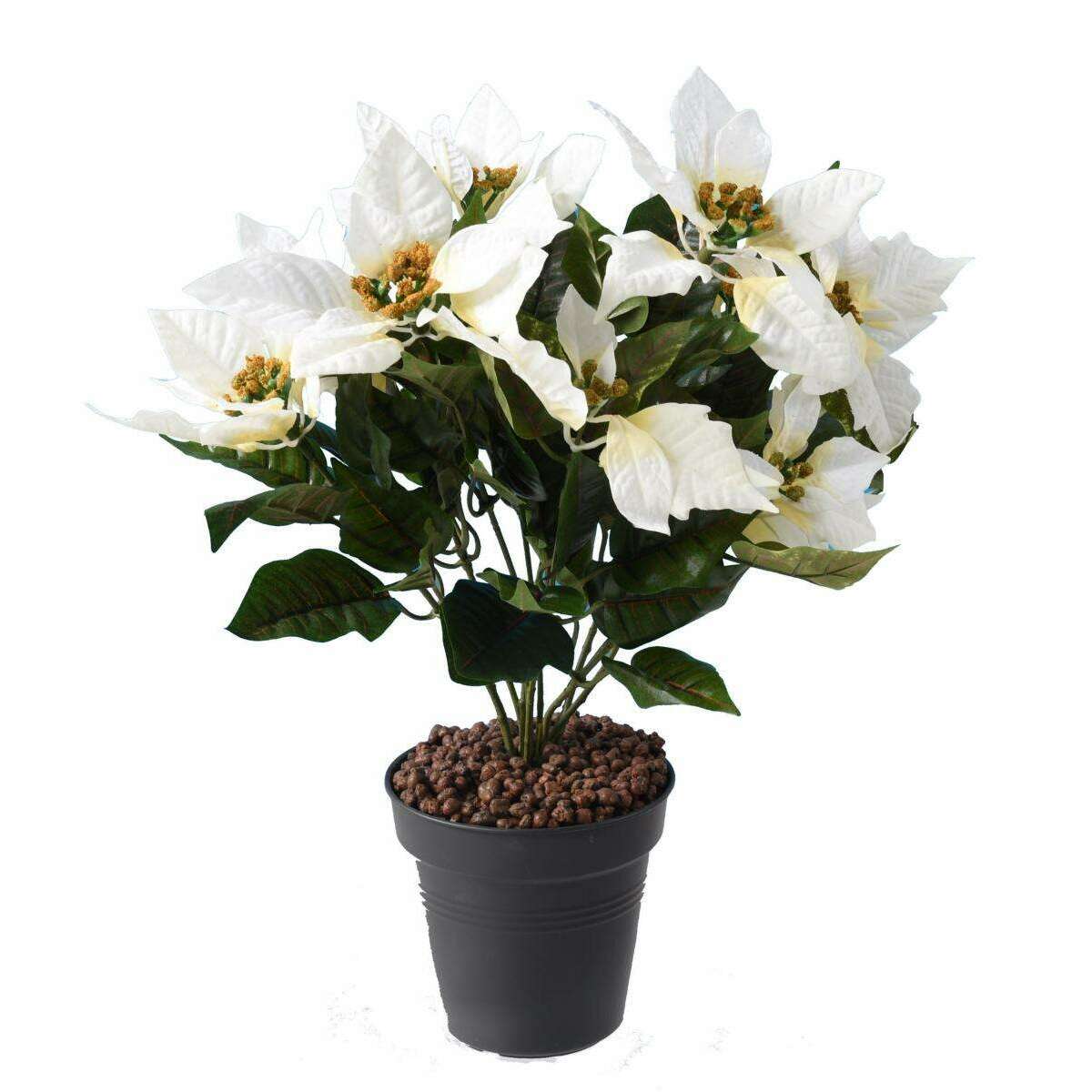Plante artificielle fleurie Poinsettia - plante en piquet - H.40 cm blanc L4