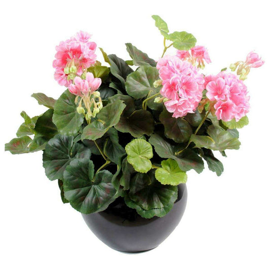 Plante fleurie artificielle - Géranium en piquet - H.35 cm rose G3
