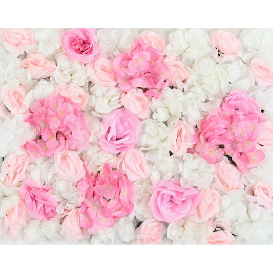 Plaque murale de fleurs artificielles roses et hortensias - décoration d'intérieur - L.60x40cm blanc rose