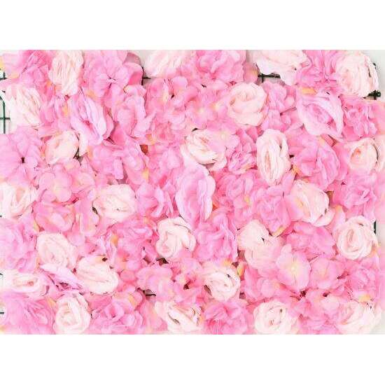 Plaque murale de fleurs artificielles roses et hortensias - décoration d'intérieur - L.60x40cm rose  ETG MEZZA