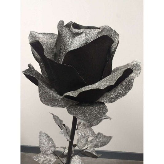 Rose artificielle géante noir pailleté - décoration d'intérieur - H125xØ.40cm ETG MEZZA